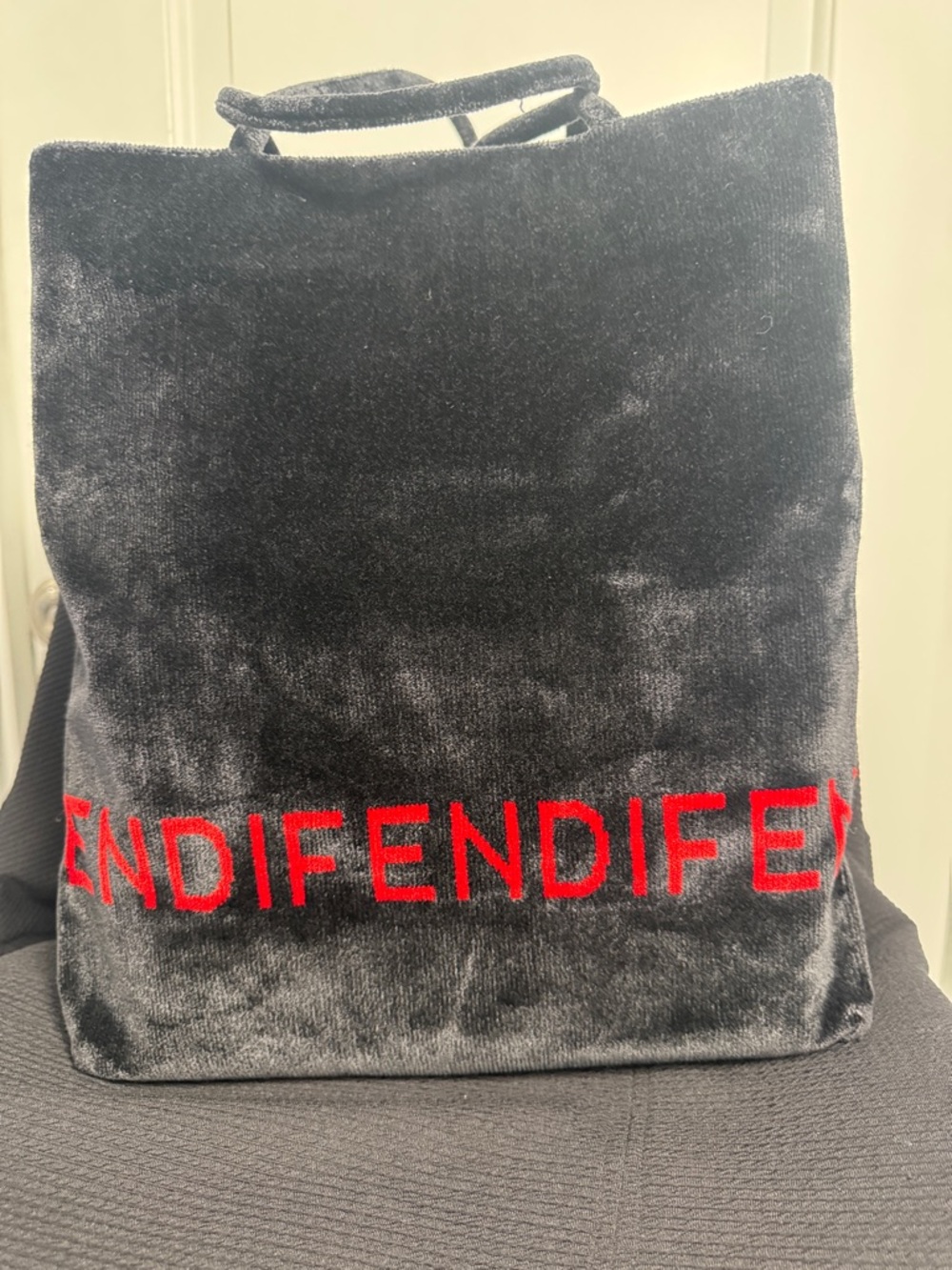 Fendi Black Velour/Micro Corduroy Tote-Like New
